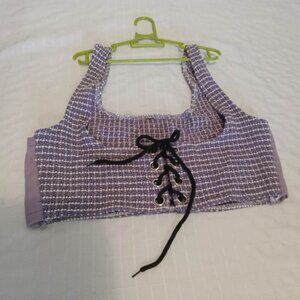 Very pretty redesigned lace-up tank top  in polyester and wool, non-stretch